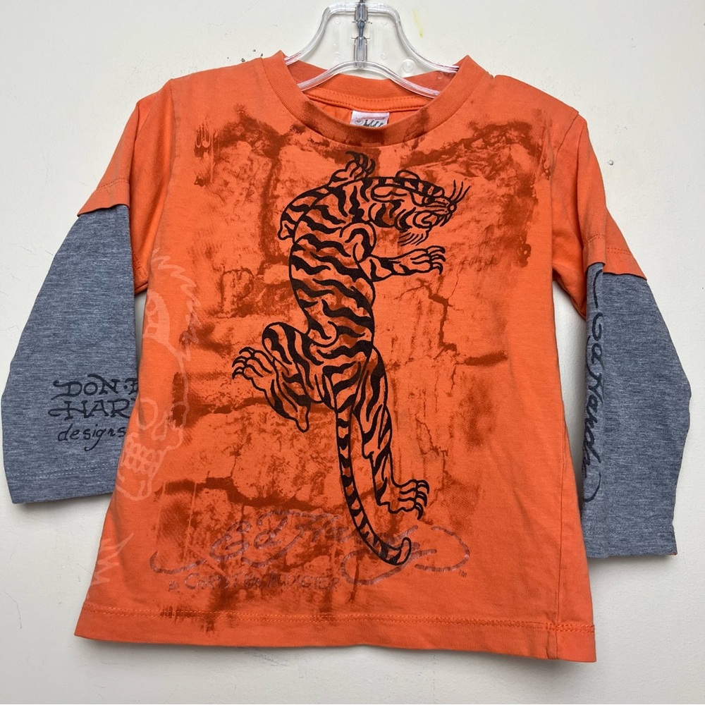 ED HARDY Kids by CHRISTIAN AUDIGIER Y2K Toddler 2/3 Tee T-Shirt Faux Layered